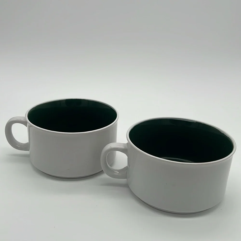 Graydon Hall Cozy Ceramic Soup Bowls with Handles Dark Green & White (Set of 2)